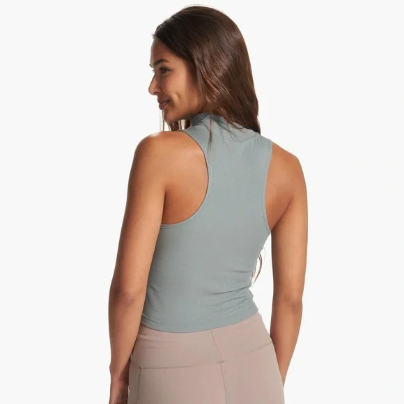 Vuori Cove Funnel Neck Cropped Rib Knit Soft Stretchy Active Lounge Tank Fern S - Picture 3 of 8